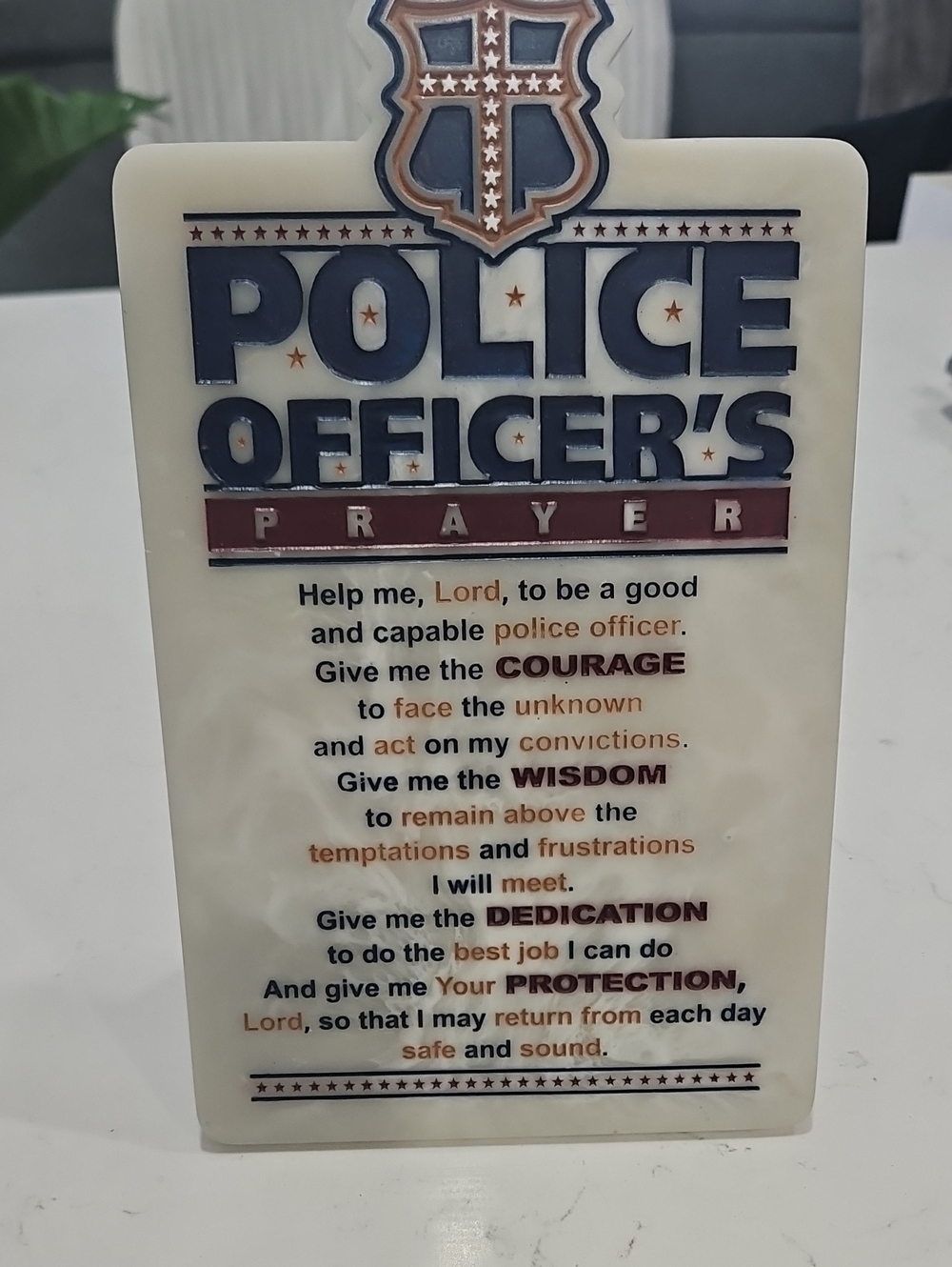 Police Officer's Prayer Plaque - Navy Blue & Cream